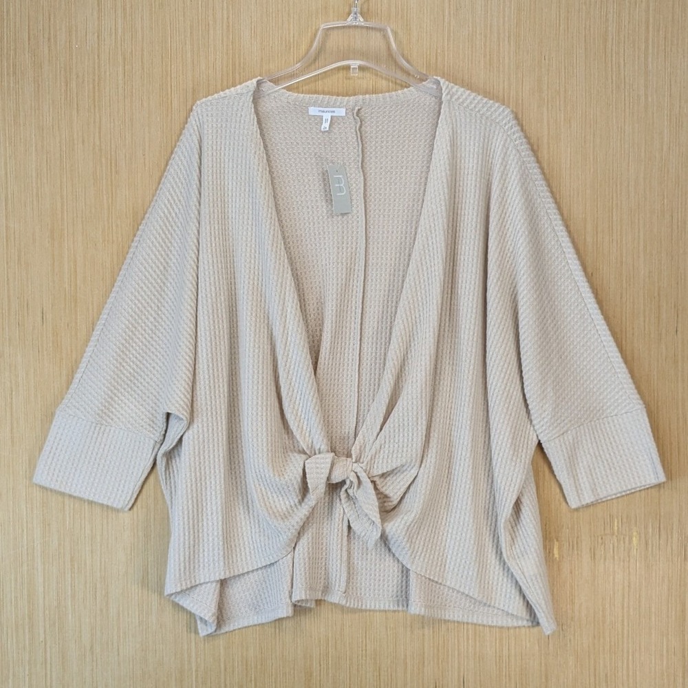 Maurices Womens Waffle Knit Cardigan Size 2X Neutral Beige Dolman Sleeve NEW